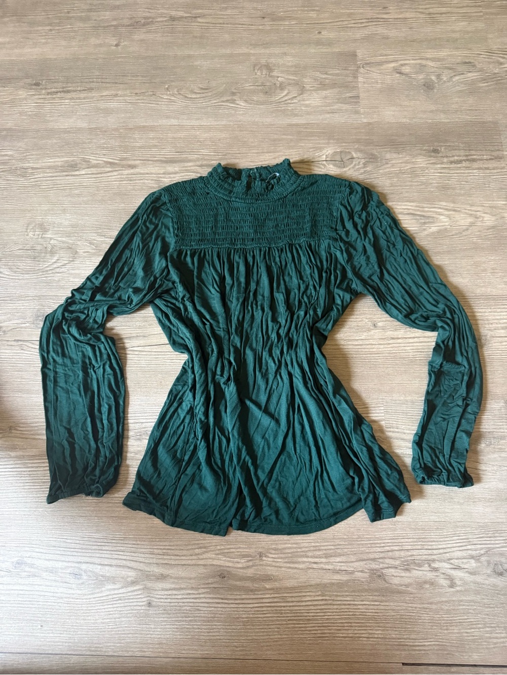 Women's Green Smocked High-Neck Blouse